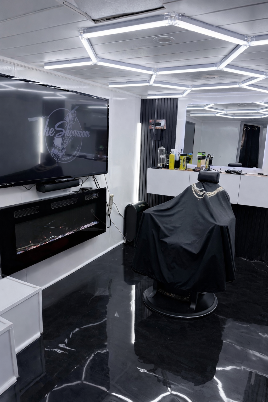 The Showroom interior — a premium mobile barbershop experience